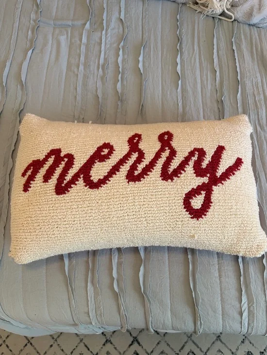 Threshold Cream Hooked 'merry' Holiday Pillow with Red Script