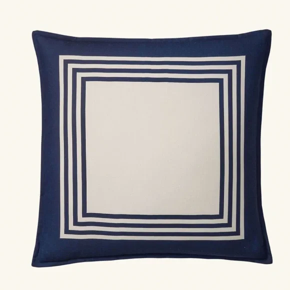 NWT Ralph Lauren 100% Silk‎ Deerfield Pillow Cover White Navy Border 24x24 2 Set