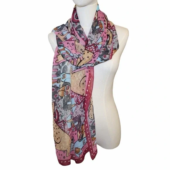 Long Cats And Dogs Novelty Scarf Chiffon Wrapable
