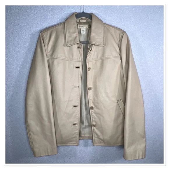 J Crew VINTAGE Women’s Beige Leather Jacket Sz M
