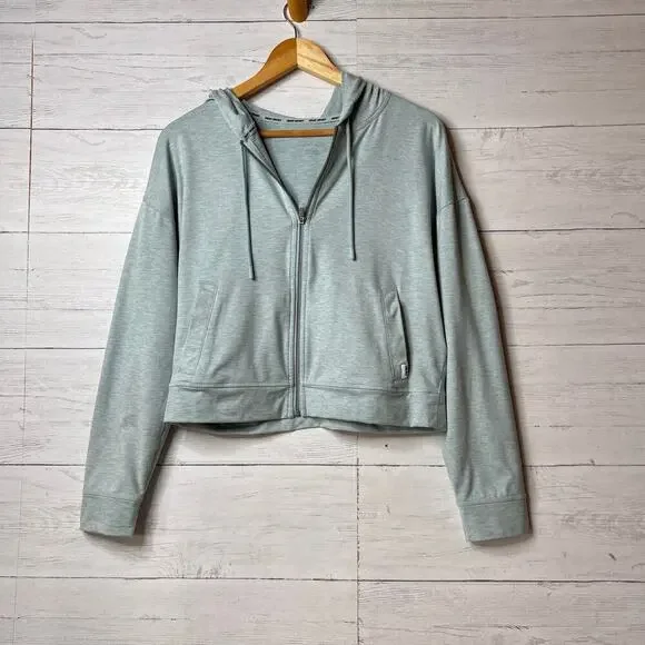 DKNY Sport Hoodie Womens Size Medium Light Teal Full Zip Jacket Stretch Comfort