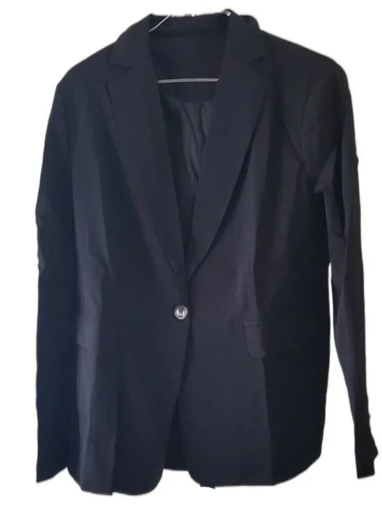 New Black Women's Blazer Button Closure, Pocketed