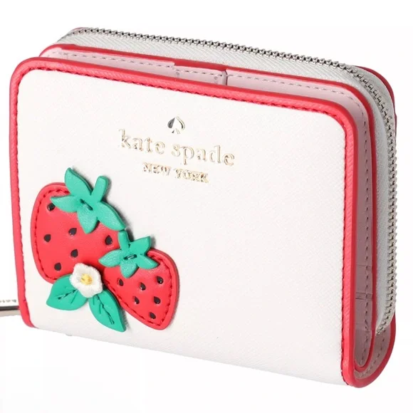 Kate Spade 3D Strawberry Dreams Small Zip Around Bifold Wallet Cream Multi