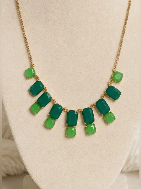 Kate Spade New York Green Statement Necklace Gold Tone Bib Necklace