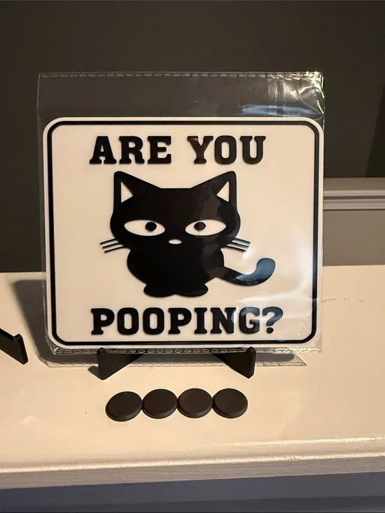 Humorous Black Cat Pet Bathroom Sign - 'Are You Pooping?'