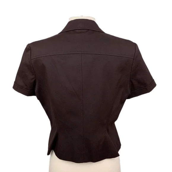 Talbots Petites Brown Safari Blazer Jacket Short Sleeve Career Chic NWT 10P
