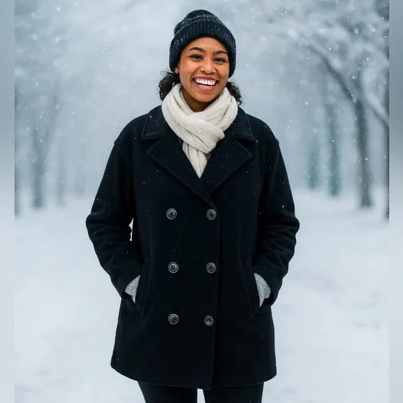 J.Crew Womens XL Black Wool Blend Peacoat – PROFESSIONALLY DRY CLEANED 9/18/2025
