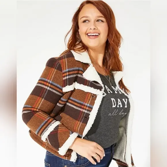Maurices Plaid Sherpa Trim Jacket‎ - Size Medium