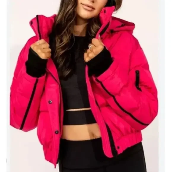 IVL Collective Puffer Jacket Pink Detachable Hood Zipper Pocket Size Medium