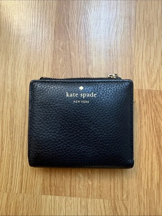 Kate spade small zip wallet black leather coin