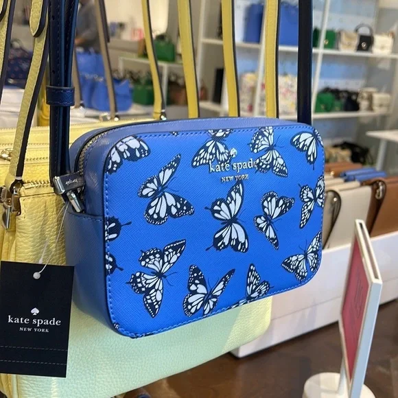 Kate Spade Staci Butterfly Sky Printed Mini Camera Bag, Blue Multi NWT