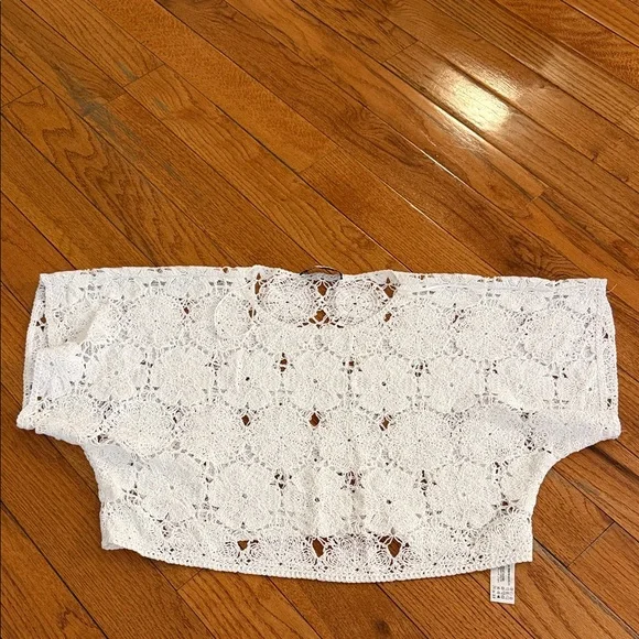 Zara White Cropped Crochet Lace Off-Shoulder Top