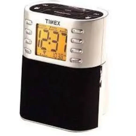 Timex Tuning Clock Radio With MP3 Line & Nature Sounds Silver Black Alarm