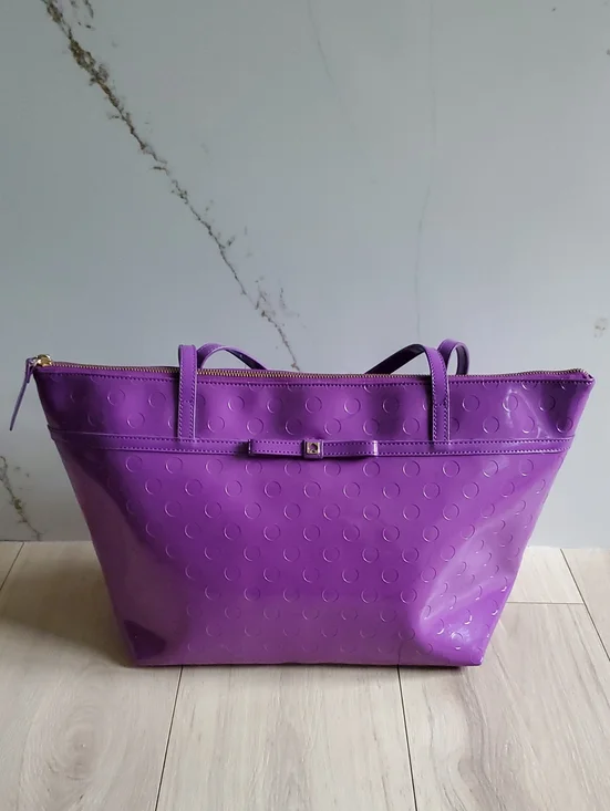 Kate Spade Patent Tote Bag Large Purple Dotted Work Laptop Sz