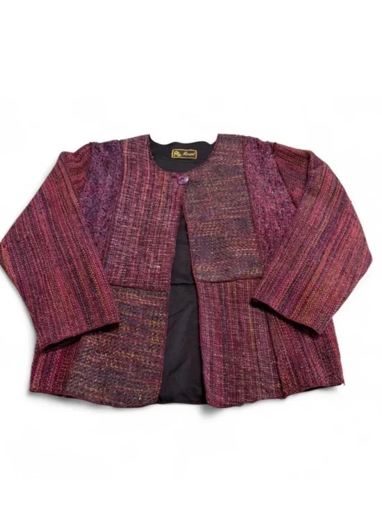 Vintage 90’s Tweed Patchwork Cardigan Jacket Women’s Medium Boho Spring Fall