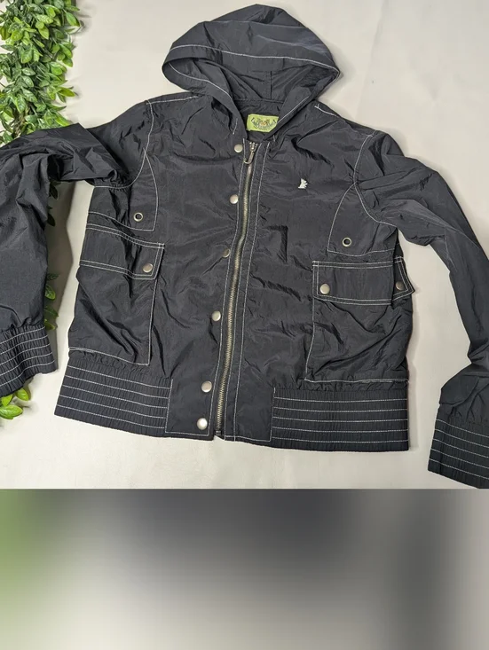 Y2K Juicy Couture Black Windbreaker Jacket Size Large