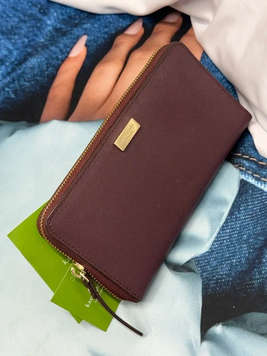 (new+tag) Kate Spade Burgundy Saffiano Leather Zip Around Wallet Gold Hardware