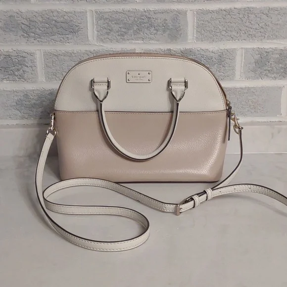 Kate Spade 100% Cow Leather Grove Street Carli Pink Cream White Satchel Handbag