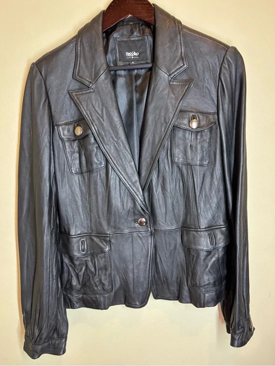 Mossimo Vintage Leather Blazer Jacket, Black, XL, puff sleeve, Y2K