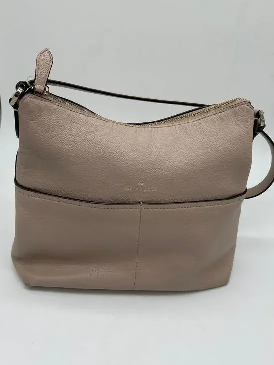 Kate Spade Bailey Pebbled Leather Shoulder Hobo Bag Neutral Purse Front Pockets