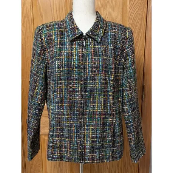 Vintage CHRISTOPHER & BANKS Full Zip Blazer Jacket Rainbow Tweed Womens Size L
