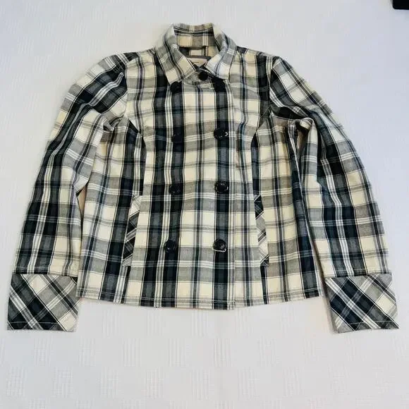 Aeropostale Womens L Double-Breasted Jacket Black White Plaid 100% Cotton