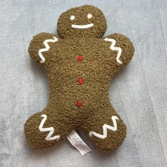 Pottery Barn Gingerbread Man Throw Pillow 16.5x12 Brown‎ Stuffed Plush Christmas