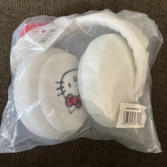 Hello Kitty Foldable‎ Cosplay Earmuffs with Red Below Micro White Fleece