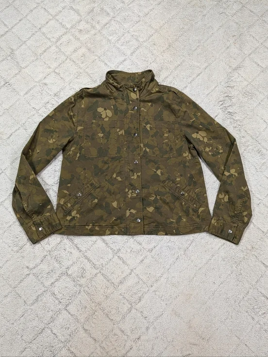 Garnet Hill Jacket Womens 4 Green Army Floral Camo Cotton Utility Casual Outdoor
