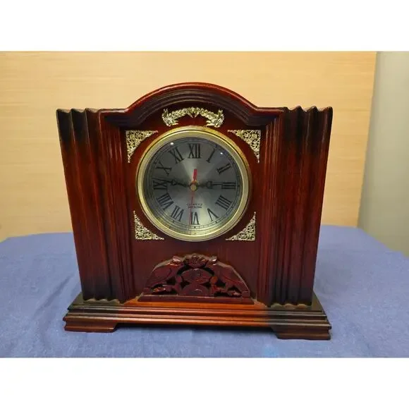 VINTAGE POLARIS‎ QUARTZ WOOD MANTEL CLOCK EUC WORKS