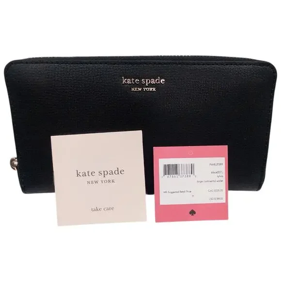 Kate Spade Sylvia Large Continental Wallet Womens OS Black Zip Around Leather