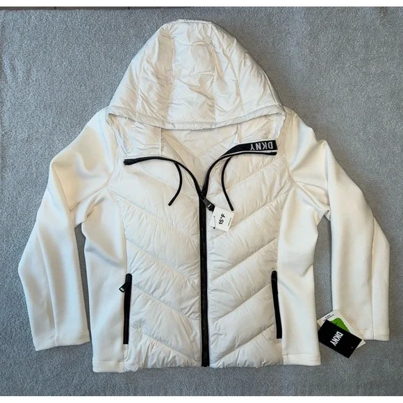 NWT DKNY Women's Hooded Scuba Puffer Coat White‎ Size XXL