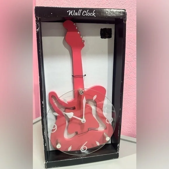 Pink Guitar Wall Clock NEW