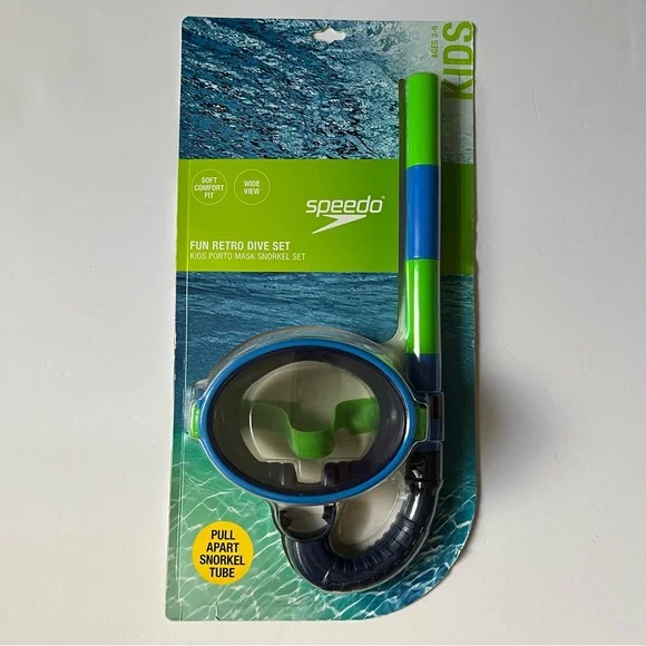BRAND NEW Speedo Kid's Porto Snorkel Mask Set Ages 3-6 BLUE AND GREEN