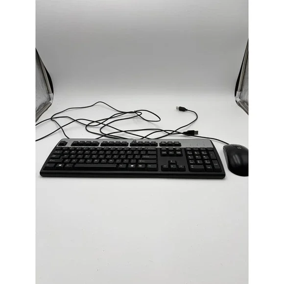 HP‎ Wired Keyboard Mouse Combo Unisex OS Black Silver Excellent KU-1156 MOFYUO