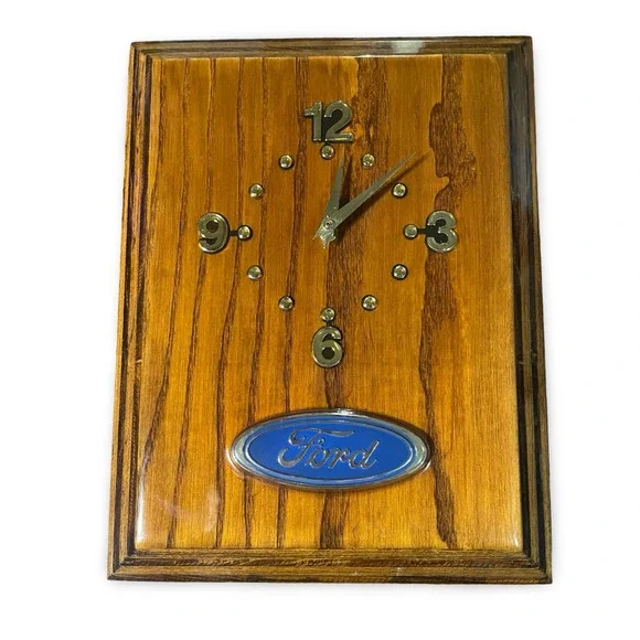 Vintage Ford Oval‎ Logo Wood Wall Clock Retro Automotive Decor Collectible