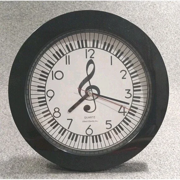 Albert Elovitz Inc. Piano Keys Wall Clock Quartz Moment Battery Operated Black