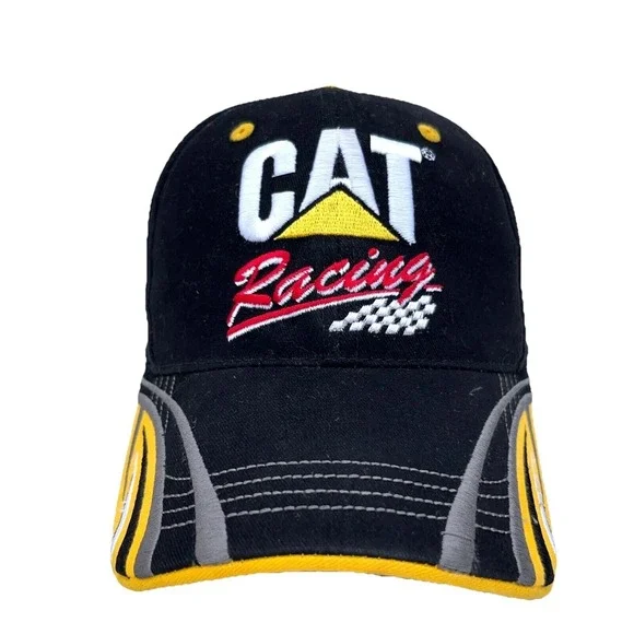 Vintage Nascar‎ Hat Cap Strap Back Black Yellow CAT Racing Caterpillar Y2K 00s
