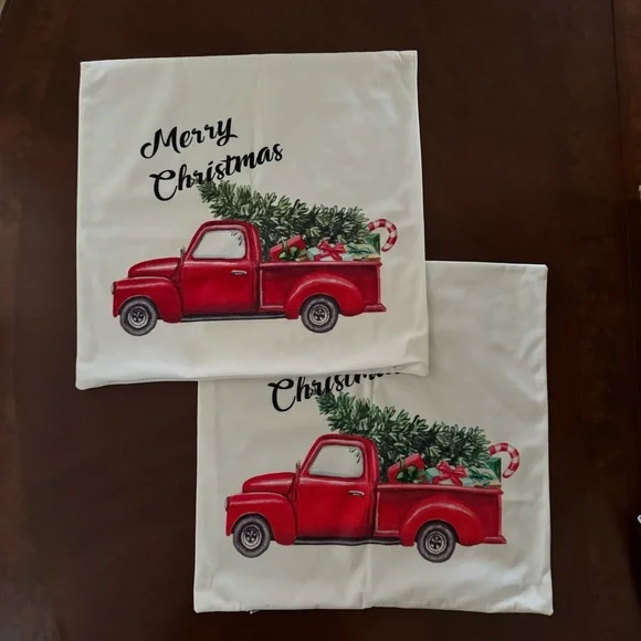 Vintage Holiday Red Truck Tree Christmas Throw Pillow Cover 3 set