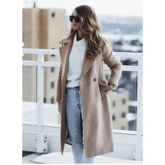 Club Monaco Daylina wool blend light blush long coat XS