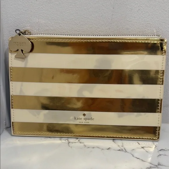 Kate Spade Gold and Cream Striped Clutch