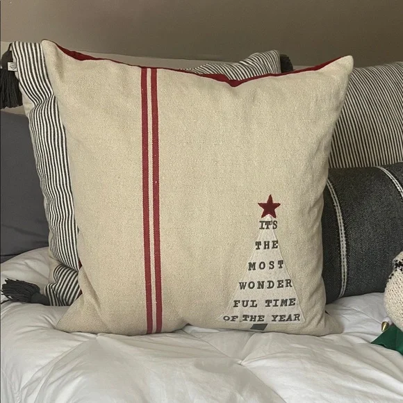 Pottery Barn Cream and Red Holiday Pillow down feather insert