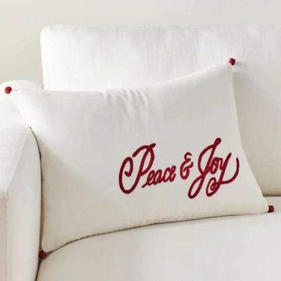 Pottery Barn Peace and Joy Velvet Lumbar Throw Pillow Cover