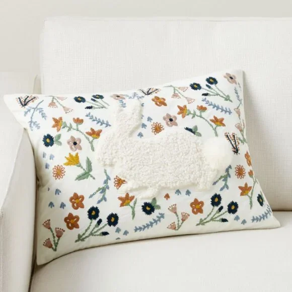 Pottery Barn Bunny Embroidered Lumbar Pillow Cover