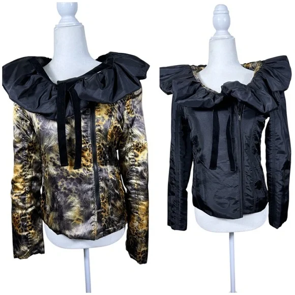 Vintage LINDI Glam Reversible Jacket, Coffee/Leopard Print Women's XS