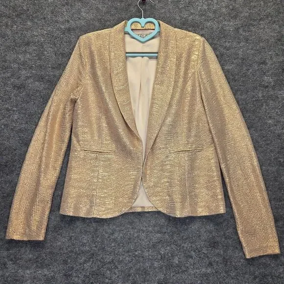 Chloe K Blazer Juniors Medium Gold Glitter Open Front Satin Lined Party Jacket