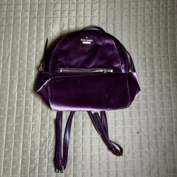Kate Spade Purple Velvet Small Backpack Dome Bag Gold Hardware Adjustable Straps