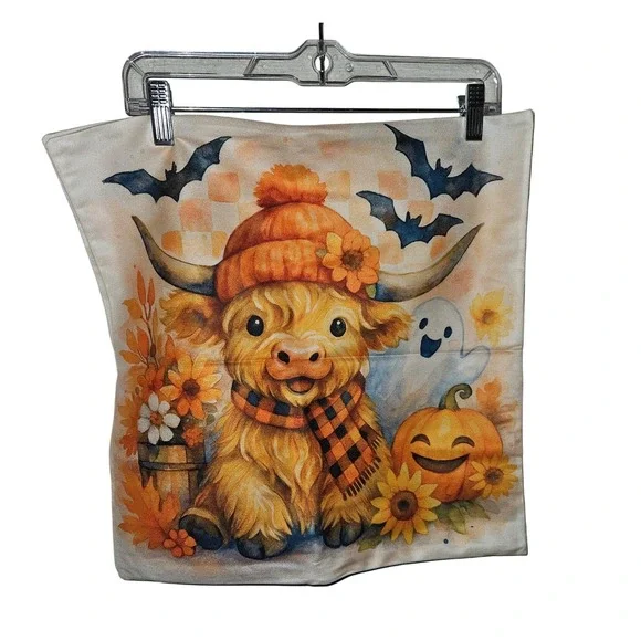 Cute Highland Cow Pumpkin Ghost Halloween Pillow Cover Fall Decor‎ Accent