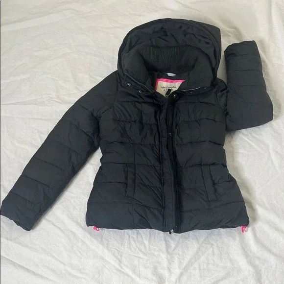 Y2K Abercrombie & Fitch Puffer Jacket Large Gray‎ Hooded Full Zip Fleece Lined