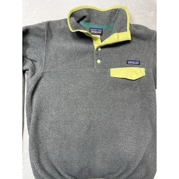 Patagonia Synchilla Chartreuse Trim Snap T Fleece Pullover Gray Women SZ S